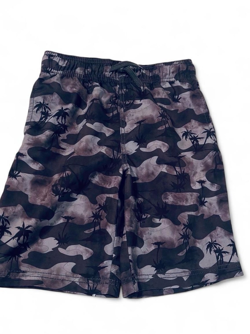 Boys Palm Tree &Camo Print Drawstring Swim Shorts -size 8